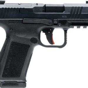 Canik METE MC9L 9mm semi-automatic pistol in black with serrated slide and 3-dot white sights