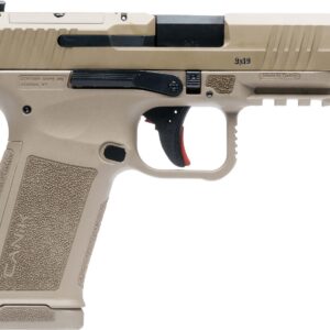 Canik METE MC9LS 9mm semi-auto pistol in Flat Dark Earth finish with serrated slide and 3-dot sights