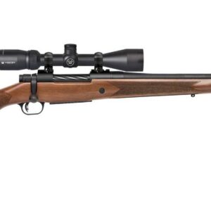 Mossberg Patriot bolt-action rifle in .22-250 Remington with blued finish, wood stock, and Vortex scope
