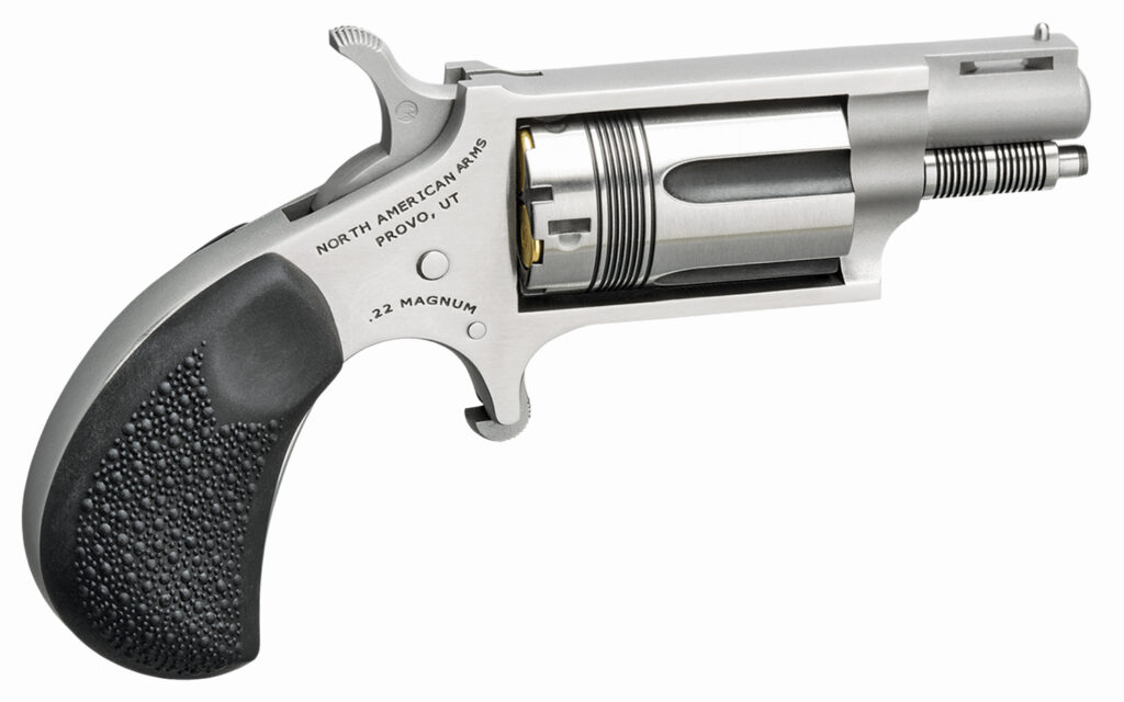 North American Arms Wasp .22 Magnum single-action mini revolver with 1-1/8 inch stainless barrel, right-side view