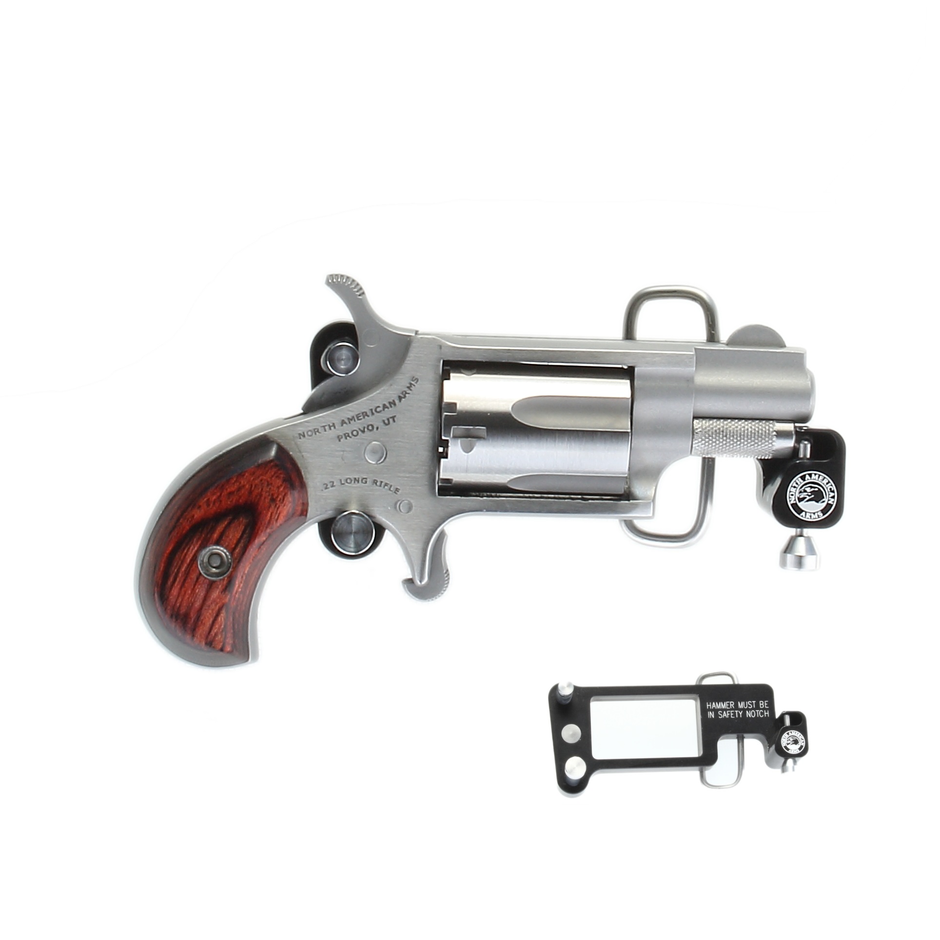 North American Arms Mini Revolver .22 Magnum 1-1/8 inch stainless with belt buckle holster