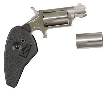 North American Arms Mini Revolver .22 Magnum .22 LR conversion combo with holster grip, stainless finish, 1-1/8 inch barrel