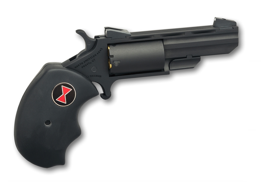 North American Arms Black Widow .22 Magnum single-action mini revolver with 2-inch matte black barrel and fixed sights