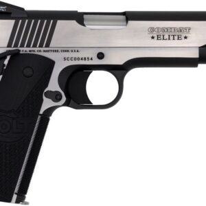 Colt Combat Elite Government 1911 semi-auto pistol in .45 ACP with bi-tone stainless finish and Novak night sights, right side view