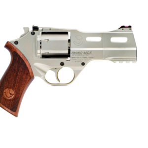 Chiappa Rhino 40DS .357 Magnum 4-inch nickel revolver with adjustable fiber optic sights, right-side profile view