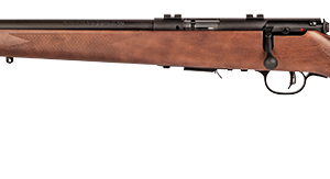 Savage Arms 93R17 left-hand bolt-action rifle in .17 HMR with 21-inch heavy blued barrel and wood stock