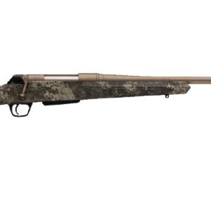 Winchester XPR Hunter Strata bolt-action rifle in .243 Winchester with 22-inch Flat Dark Earth Perma-Cote barrel and Strata camo stock