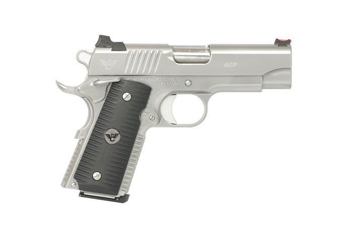 Wilson Combat ACP 9mm 4-inch stainless semi-automatic pistol with ambidextrous controls and fiber optic front sight