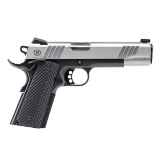 Bersa B1911 .45 ACP semi-automatic pistol with stainless and black two-tone finish, 5-inch barrel, and night sights