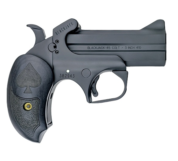 Bond Arms Black Jack derringer in .45 Long Colt/.410 bore with 3.5-inch barrel and black finish