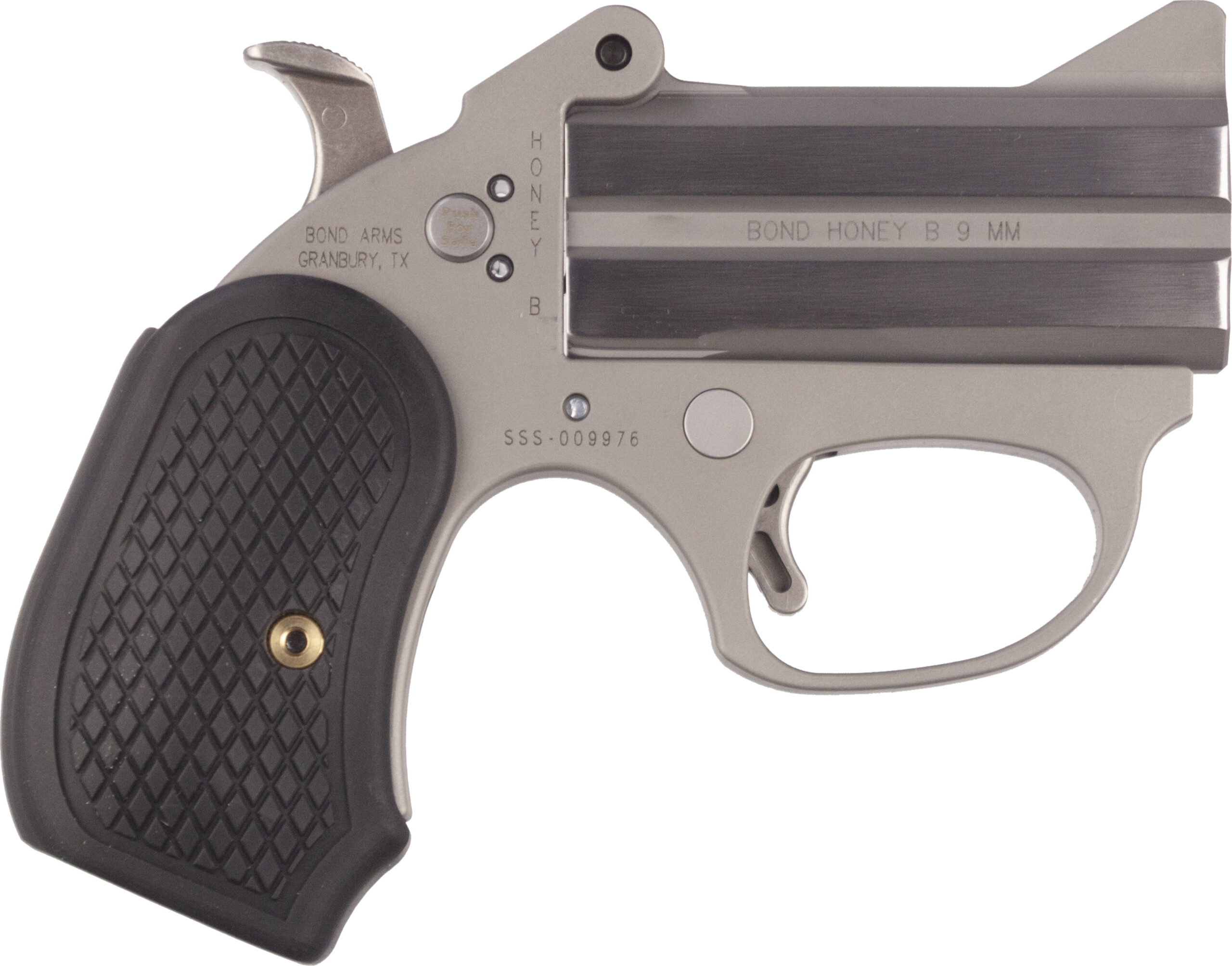 Bond Arms Honey-B 9mm stainless silver derringer with 3-inch barrel and fixed sights