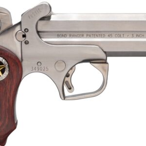 Bond Arms Rustic Ranger derringer chambered in .45 Long Colt and .410 with a 4.25-inch barrel and rustic finish