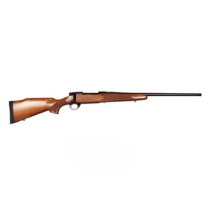 Howa M1500 bolt-action rifle in 6.5 PRC with blued finish and wood stock, threaded barrel, right-side view