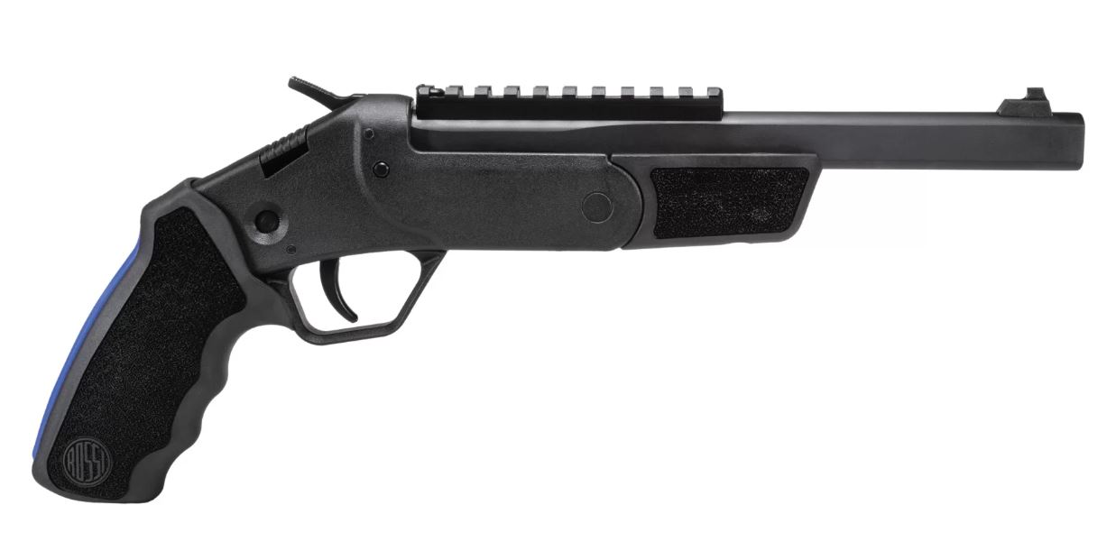 Rossi Brawler single shot break-action pistol in .410 bore with 9-inch black barrel and Picatinny rail
