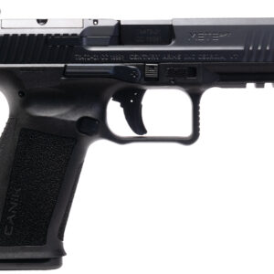 Canik METE SFT 9mm semi-auto pistol in black with optic-ready serrated slide and 3-dot white sights