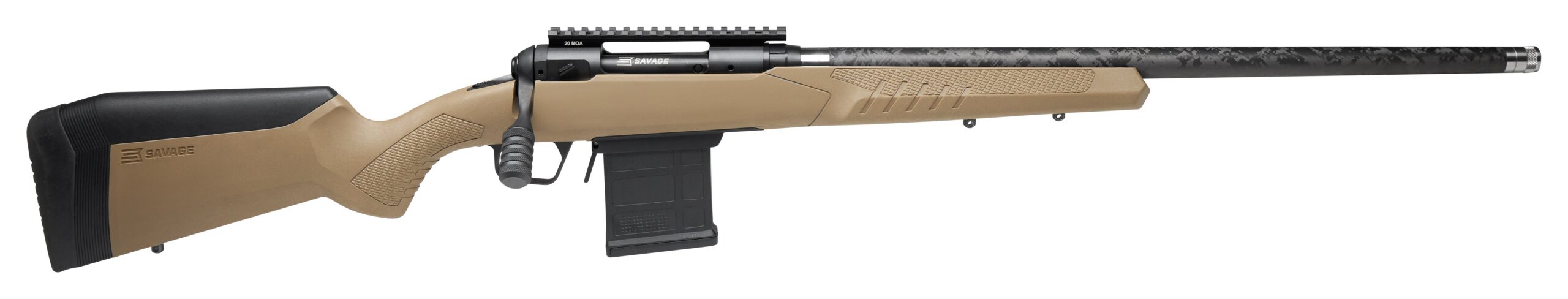 Savage Arms 110 Tac Carbon FDE bolt-action rifle in .308 Winchester with 22-inch carbon fiber barrel and Picatinny rail