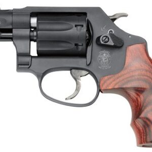 Smith & Wesson 351PD AirLite .22 WMR revolver with matte black finish, wood grip, and HiViz orange fiber optic front sight