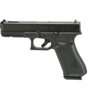 Glock G17C Gen 5 9mm semi-automatic pistol with compensated barrel in black, right-side profile view