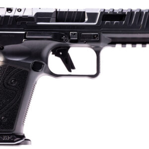 Canik SFx Rival-S 9mm black striker-fired pistol with 5-inch barrel and optic-ready ported slide, right-side profile view