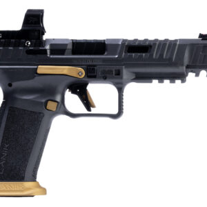 Canik SFx Rival 9mm semi-auto pistol in gray with 5-inch ported slide and fiber optic sights