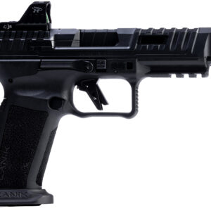 Canik SFx Rival 9mm semi-automatic pistol in black with 5-inch ported barrel and fiber optic sights
