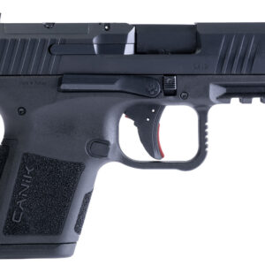 Canik METE MC9 9mm black striker-fired compact pistol with optic-ready slide and 3-dot white sights