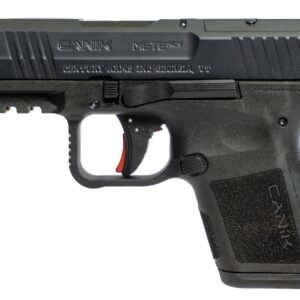 Canik METE MC9 9mm semi-automatic pistol in black with optic-ready serrated slide, right-side view