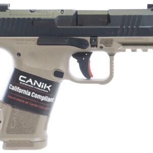 Canik METE MC9L 9mm semi-auto pistol in black and flat dark earth finish, right side view
