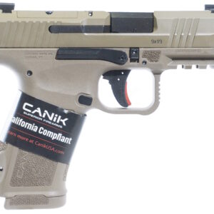 Canik METE MC9L 9mm semi-automatic pistol in Flat Dark Earth finish, California compliant, right-side profile view