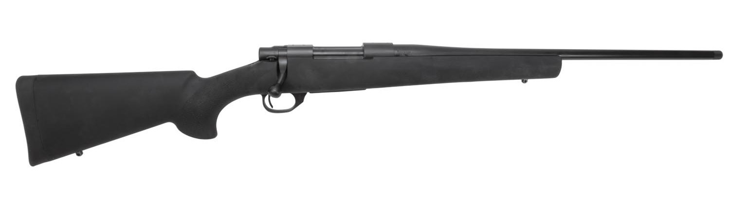 Howa Hogue bolt action rifle in .22-250 Remington with 22-inch threaded barrel and black Hogue OverMolded stock