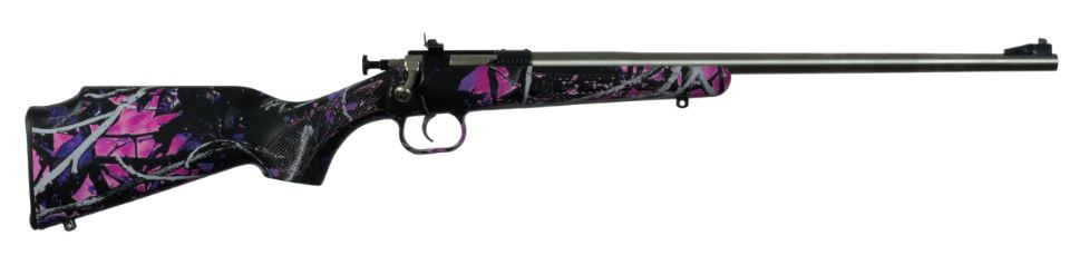 Keystone Sporting Arms Crickett .22 LR single shot youth rifle with Muddy Girl camo stock and stainless barrel, right-side view