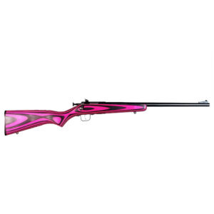 Keystone Sporting Arms Crickett .22 LR single-shot youth bolt-action rifle with blued barrel and pink laminate stock