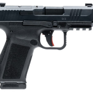 Canik METE MC9L 9mm semi-automatic pistol in black with serrated slide and fixed 3-dot sights