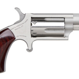 North American Arms NAA-22MS Mini Revolver in .22 Magnum with 1.125-inch matte stainless barrel, right-side profile view