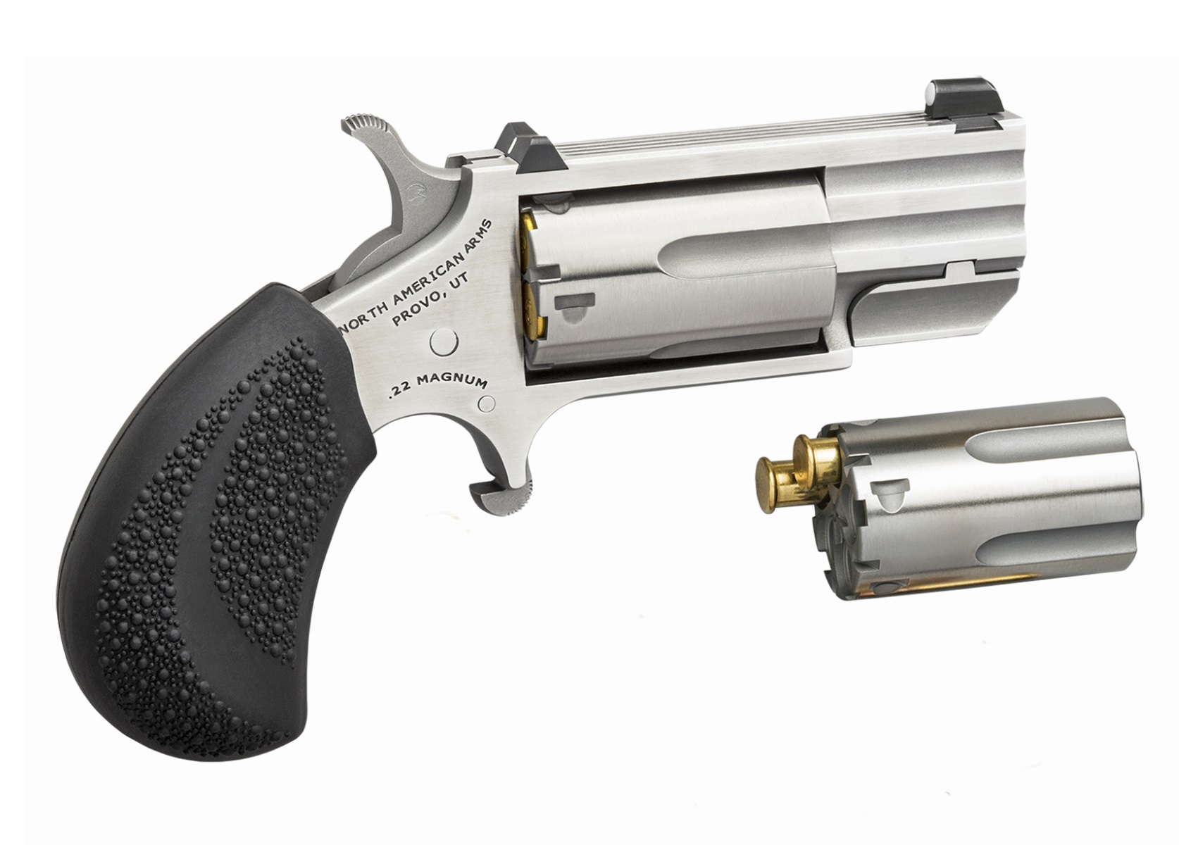 North American Arms PUG NAA-PUG-DC single-action mini-revolver in .22 Magnum with stainless finish and 1-inch barrel