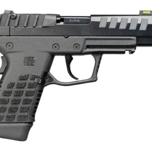 Kel-Tec P15 9mm black striker-fired pistol with fiber optic front sight and serrated slide, right-side view