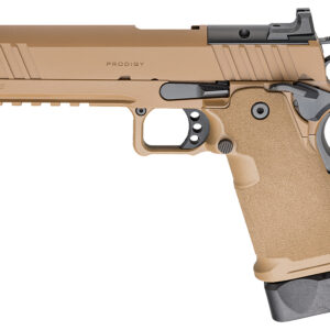 Springfield Armory 1911 DS Prodigy 9mm pistol in Coyote Brown with 5-inch barrel and optic-ready serrated slide