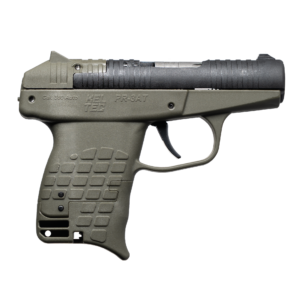 Kel-Tec P-3AT .380 ACP semi-auto pistol in black and green finish, right-side profile view