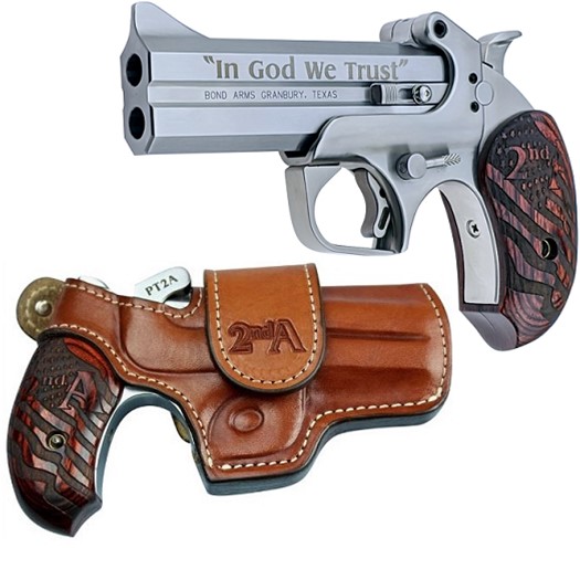 Bond Arms 2nd Amendment stainless steel derringer chambered in .45 Long Colt and .410 bore with 4.25-inch barrel