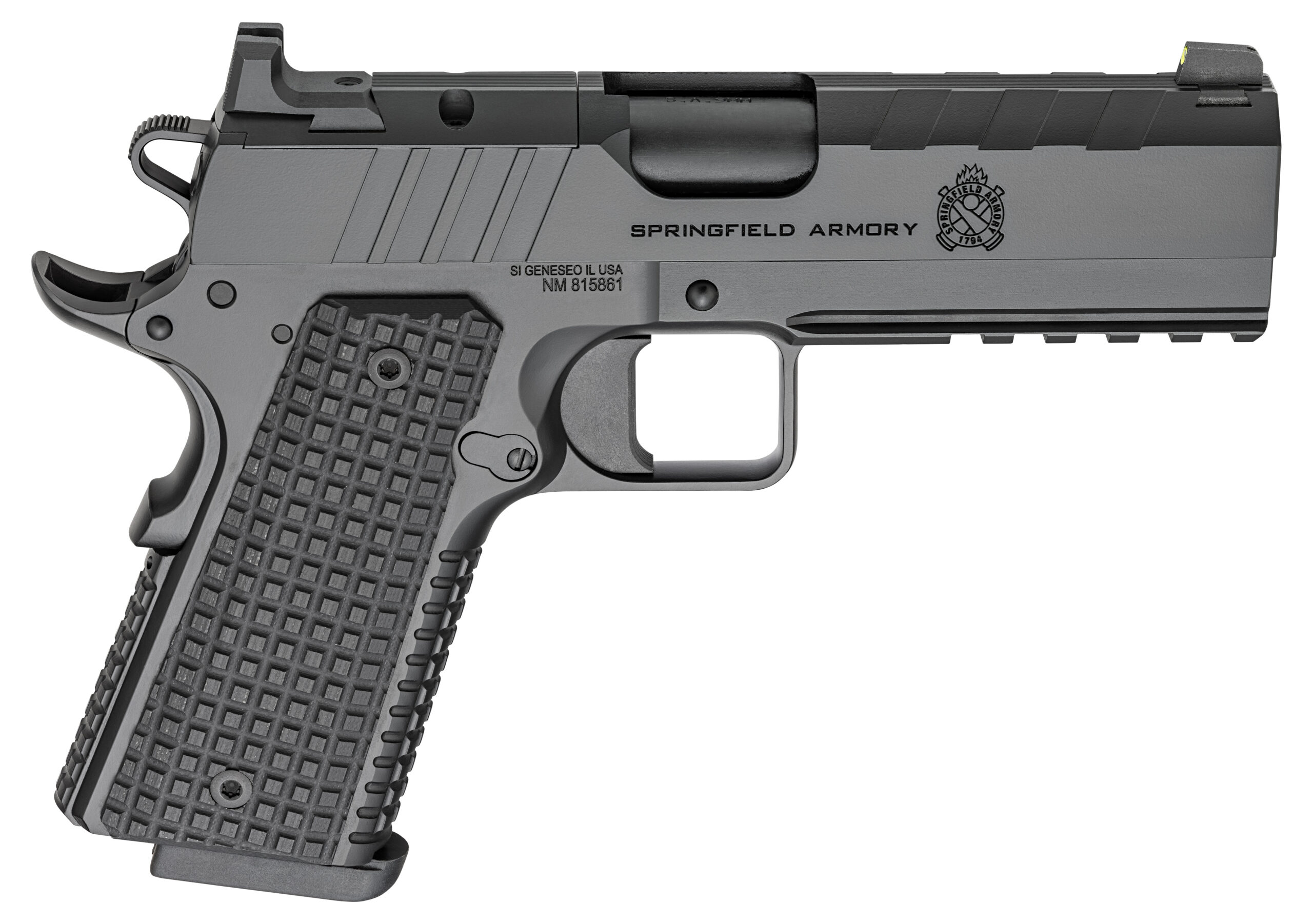 Springfield Armory 1911 Emissary 9mm semi-auto pistol with optic-ready black serrated slide and tritium night sights
