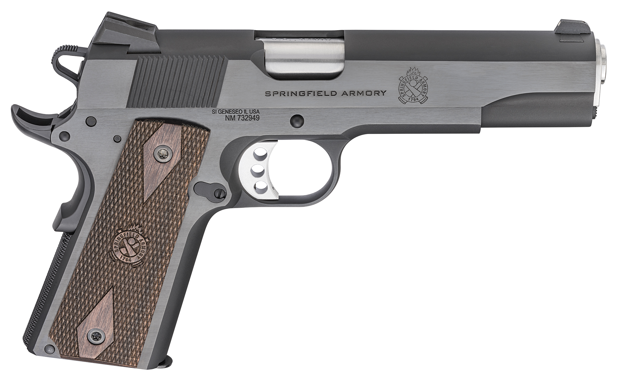 Springfield Armory 1911 Garrison .45 ACP blued semi-auto pistol with 5-inch barrel and fixed 3-dot sights