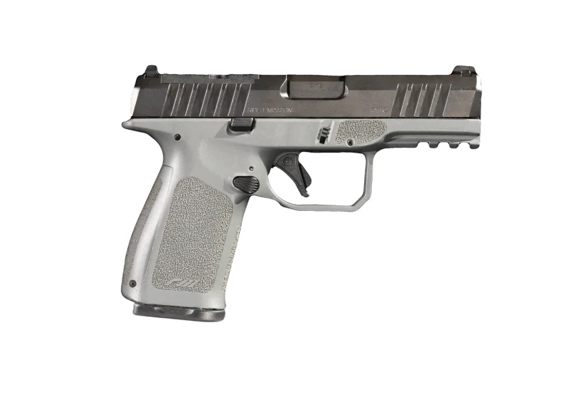 Rost Martin RM1C 9mm striker-fired pistol in black and gray with optic-ready serrated slide, 4-inch barrel, California compliant
