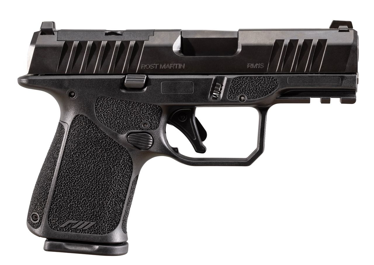Rost Martin RM1S 9mm semi-auto pistol in black with optic-ready serrated slide and 3.6-inch barrel