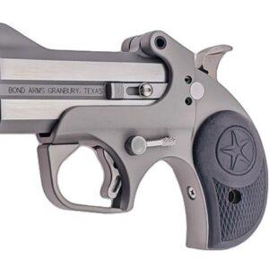 Bond Arms Rowdy stainless derringer chambered in .45 Long Colt and .410 bore with 3-inch barrel and fixed sights