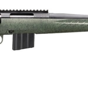 Glenfield Model A bolt action rifle in .350 Legend with 20-inch matte black barrel and green stock, right-side view
