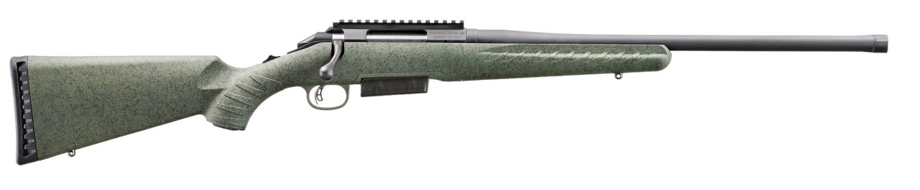 Glenfield Model A bolt-action rifle in .450 Bushmaster with green stock and 20-inch barrel, Picatinny scope base installed