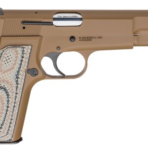 Springfield Armory SA-35 9mm semi-auto pistol with 4.7-inch barrel and coyote brown finish, right-side view