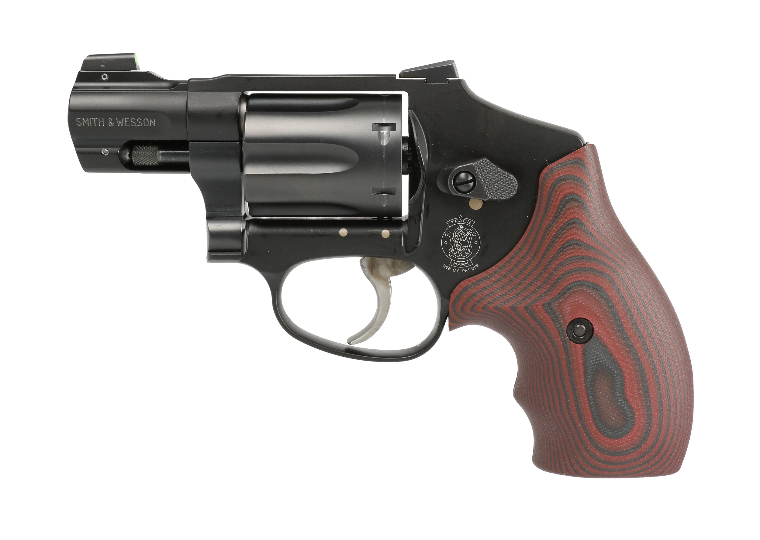 Smith & Wesson 442UC .38 Special double-action-only snub-nose revolver with XS night sight, right-side profile view