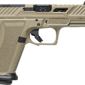 Shadow Systems MR920 Elite 9mm pistol with threaded barrel, optic cut slide, and FDE frame on white background