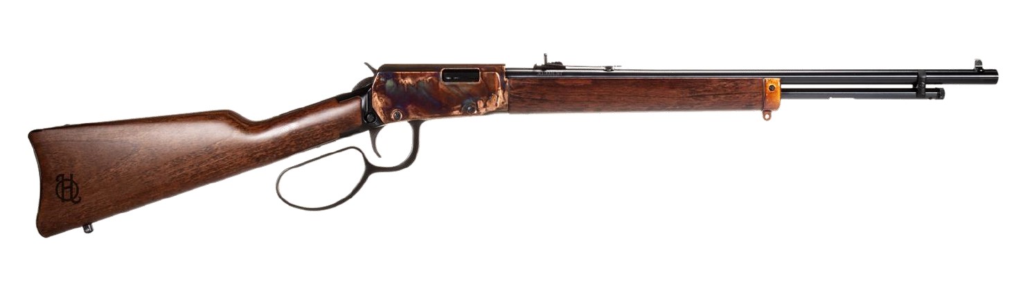 Heritage Manufacturing Settler .22 LR lever action rifle with 20-inch barrel, case hardened receiver, and wood stock